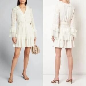 Alexis Katerina Ruffle Long-Sleeve Polka Dot Mini Dress Cream Size M $594